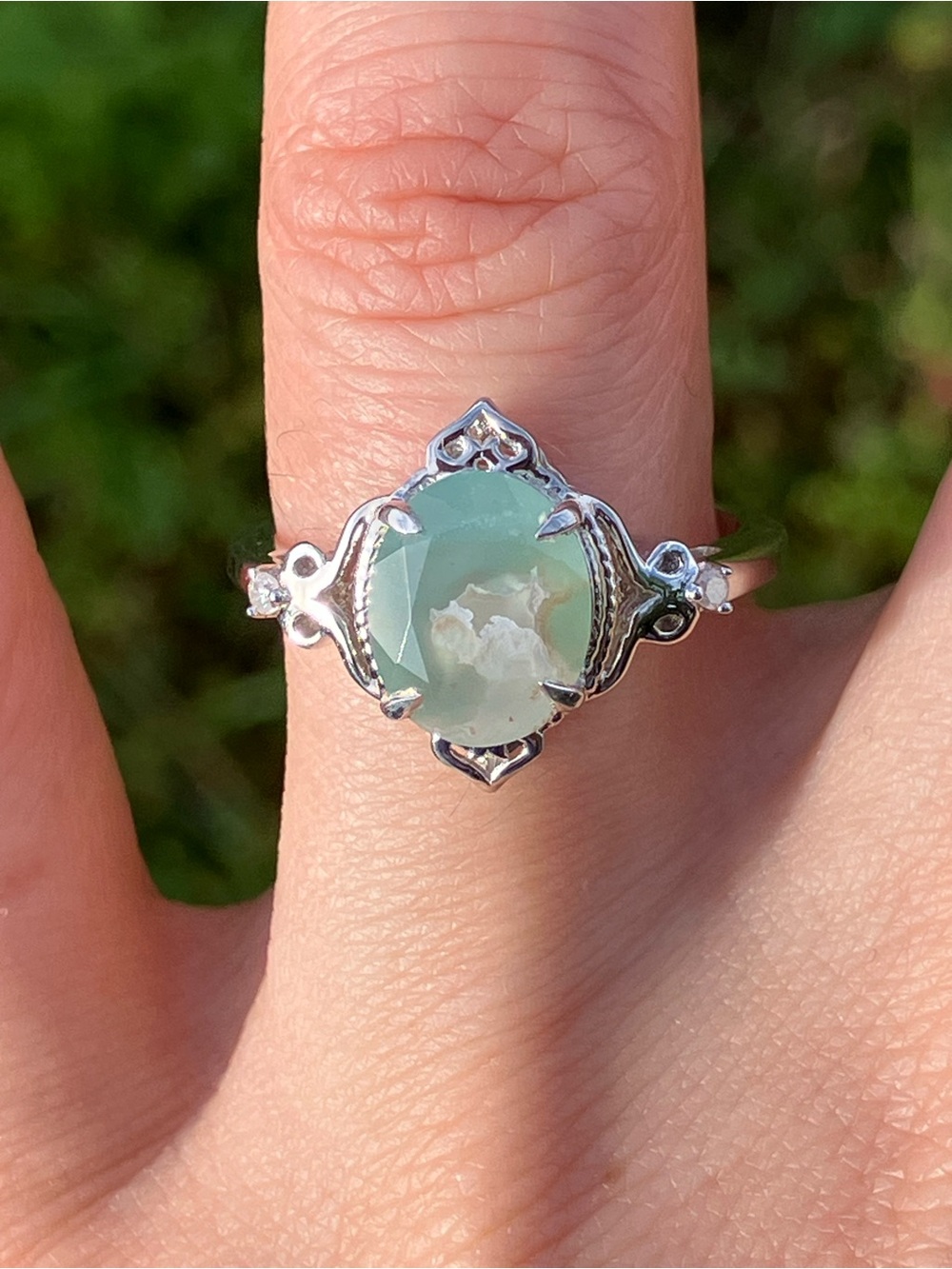 Natural Chalcedony White Diamond Ring Size 8